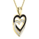 0.10 Carat (ctw) Round Black & White Diamond Ladies Double Heart Pendant 1/10 CT 18K Yellow Gold