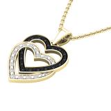 0.10 Carat (ctw) Round Black & White Diamond Ladies Double Heart Pendant 1/10 CT 18K Yellow Gold