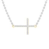 0.05 Carat (ctw) Round White Diamond Ladies Religious Cross Pendant 14K Yellow Gold