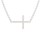 0.05 Carat (ctw) Round White Diamond Ladies Religious Cross Pendant 18K Rose Gold
