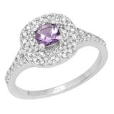 4.5 MM Cushion Amethyst & Round Diamond Ladies Bridal Double Halo Engagement Ring, 10K White Gold