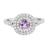 4.5 MM Cushion Amethyst & Round Diamond Ladies Bridal Double Halo Engagement Ring, 10K White Gold