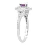 4.5 MM Cushion Amethyst & Round Diamond Ladies Bridal Double Halo Engagement Ring, 10K White Gold
