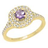 4.5 MM Cushion Amethyst & Round Diamond Ladies Bridal Double Halo Engagement Ring, 10K Yellow Gold