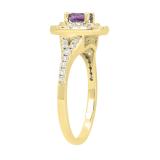4.5 MM Cushion Amethyst & Round Diamond Ladies Bridal Double Halo Engagement Ring, 10K Yellow Gold