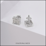 0.14 Carat (ctw) Round White Diamond Mens Square Cluster Stud Earrings Sterling Silver