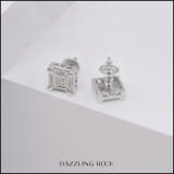 0.14 Carat (ctw) Round White Diamond Mens Square Cluster Stud Earrings Sterling Silver