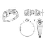 0.10 Carat (ctw) Round White Diamond Bridal Cluster Heart Engagement Ring 1/10 CT Sterling Silver