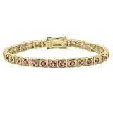 2.5 MM Round Pink Tourmaline Ladies Tennis Bracelet 10K Yellow Gold