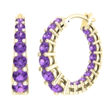Round Amethyst Ladies In And Out Huggies Hoop Earrings 10K Yellow Gold