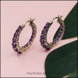Round Amethyst Ladies In And Out Huggies Hoop Earrings 10K Yellow Gold