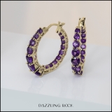 Round Amethyst Ladies In And Out Huggies Hoop Earrings 10K Yellow Gold