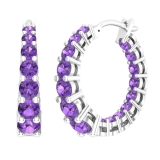 Round Amethyst Ladies In And Out Huggies Hoop Earrings Sterling Silver