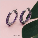 Round Amethyst Ladies In And Out Huggies Hoop Earrings Sterling Silver