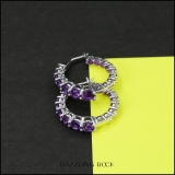 Round Amethyst Ladies In And Out Huggies Hoop Earrings Sterling Silver
