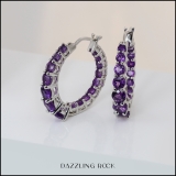 Round Amethyst Ladies In And Out Huggies Hoop Earrings Sterling Silver