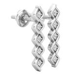 0.10 Carat (ctw) Round White Diamond Ladies Bezel Set Journey Earrings 1/10 CT Sterling Silver