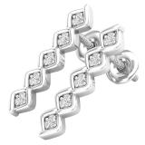 0.10 Carat (ctw) Round White Diamond Ladies Bezel Set Journey Earrings 1/10 CT Sterling Silver