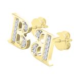 0.05 Carat (ctw) Round White Diamond Fancy Letter B Stud Earring 10K Yellow Gold