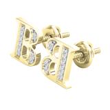 0.05 Carat (ctw) Round White Diamond Fancy Letter B Stud Earring 14K Yellow Gold