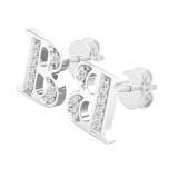0.05 Carat (ctw) Round White Diamond Fancy Letter B Stud Earring Sterling Silver