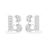 0.05 Carat (ctw) Round White Diamond Fancy Letter B Stud Earring Sterling Silver