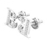 0.05 Carat (ctw) Round White Diamond Fancy Letter B Stud Earring Sterling Silver