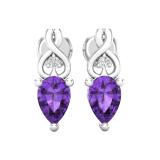 6X4 mm Each Pear Amethyst & Round White Diamond Ladies Infinity Stud Earrings 10K White Gold