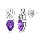 6X4 mm Each Pear Amethyst & Round White Diamond Ladies Infinity Stud Earrings 10K White Gold