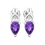 6X4 mm Each Pear Amethyst & Round White Diamond Ladies Infinity Stud Earrings 10K White Gold