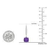 7 MM Cushion Amethyst & Round White Diamond Ladies Dangling Drop Earrings, 10K White Gold