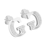 0.05 Carat (ctw) Round Diamond Ladies Uppercase Letter G Initial Stud Earrings Sterling Silver