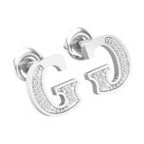 0.05 Carat (ctw) Round Diamond Ladies Uppercase Letter G Initial Stud Earrings Sterling Silver