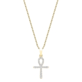 0.25 Carat (ctw) Round White Diamond Ladies Ankh Cross Pendant 1/4 CT 10K Yellow Gold