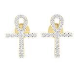 0.25 Carat (ctw) Round White Diamond Ladies Ankh Cross Stud Earrings 1/4 CT 14K Yellow Gold