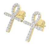 0.25 Carat (ctw) Round White Diamond Ladies Ankh Cross Stud Earrings 1/4 CT 14K Yellow Gold