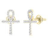 0.25 Carat (ctw) Round White Diamond Ladies Ankh Cross Stud Earrings 1/4 CT 14K Yellow Gold