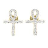 0.25 Carat (ctw) Round White Diamond Ladies Ankh Cross Stud Earrings 1/4 CT 14K Yellow Gold