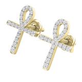 0.25 Carat (ctw) Round White Diamond Ladies Ankh Cross Stud Earrings 1/4 CT 14K Yellow Gold