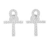 0.25 Carat (ctw) Round White Diamond Ladies Ankh Cross Stud Earrings 1/4 CT Sterling Silver
