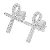0.25 Carat (ctw) Round White Diamond Ladies Ankh Cross Stud Earrings 1/4 CT Sterling Silver