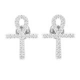 0.25 Carat (ctw) Round White Diamond Ladies Ankh Cross Stud Earrings 1/4 CT Sterling Silver