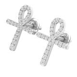 0.25 Carat (ctw) Round White Diamond Ladies Ankh Cross Stud Earrings 1/4 CT Sterling Silver