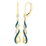 0.15 Carat (ctw) Round Blue & White Diamond Ladies Infinity Drop Earrings 10K Yellow Gold