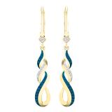 0.15 Carat (ctw) Round Blue & White Diamond Ladies Infinity Drop Earrings 10K Yellow Gold