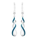 0.15 Carat (ctw) Round Blue & White Diamond Ladies Infinity Drop Earrings Sterling Silver