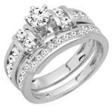 2.28 Carat (ctw) Round White Diamond Ladies Bridal Engagement Ring Set 10K White Gold