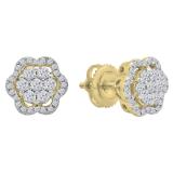 0.45 Carat (ctw) Round White Diamond Ladies Fashion Cluster Style Stud Earrings 1/2 CT 10K Yellow Gold