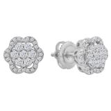 0.45 Carat (ctw) Round White Diamond Ladies Fashion Cluster Style Stud Earrings 1/2 CT 14K White Gold