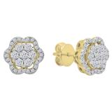 0.45 Carat (ctw) Round White Diamond Ladies Fashion Cluster Style Stud Earrings 1/2 CT 18K Yellow Gold